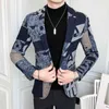 Big Letter Print WoolBlend Tweed Blazer Men Fall Winter Art Men Blazer Jacket Slim Fit Party Prom Club Pattern Blazer Homme 211120