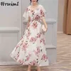 Słodkie Krótki Sukienki Kobiety Kwiatowy Drukuj O Neck Wysoka Talia Kobieta Maxi Fashion Plus Size Lato Długa Vestido 210513