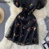 Neploe élégante robe femmes robe estivale noir paillettes paillettes robes douces filles bouffantes manches courtes manches minces gauze vestidos 210422