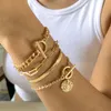 Chaîne à maillons bijoux modernes 4 pièces ensemble Bracelet en métal Design doré argenté placage Hip Hop pour fille accessoires fins Trum22