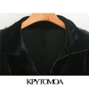 kpytomoa女性ファッションブラックベルベットフィットミニシャツドレスヴィンテージvネック長袖メスドレスベスティドスミュージャー210319