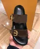 Designer Slippers Slides Flip Flops Leather Sandal With Adjusted Gold Buckles Women Summer 2 Straps Have Box Size 42