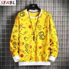 SFLL Moda Ręcznie Drukowane Pullover Bluzy Streetwear Mężczyźni Casual Harajuku Hoodie Męskie Hip Hop Hipster Bluza Męska Topy Człowiek 210730