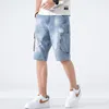Plus size denim shorts masculino 2021 verão moda destruído buraco azul rasgado calças de carga curta masculina2345
