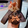 Fashion Car Keychain Favor Mouse Flower Bag Purse Pendant Charm Brown Keyring Holder for Men Gift PU Leather Lanyard Key Chain Accessories