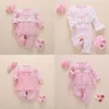 born Baby Girl Clothes Fall Cotton Lace Princess Style Jumpsuit 0-3 Months Infant Romper With Socks Headband ropa bebe 210826