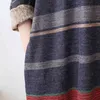 Johnature, vestidos de suéter a rayas para mujer, ropa de punto de manga larga con cuello redondo, vestido Vintage holgado de otoño para mujer 210521