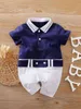 Yieleing baby boy half button belted colorblock romper ona