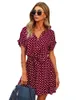 Kvinnors strand sommarklänning vestidos skjorta klänning polka dot vintage hög midja a-line mini kvinnor klänningar kort ärmrock femme