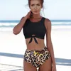 Stroje kąpielowe damskie Bikini z wysokim stanem Leopard Strój kąpielowy Kobiety Kwiatowy nadruk Szyja Push Up Wąż Strój kąpielowy