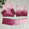 Ombre Sports Set Seamless Fitness Clothout Workout Yoga Mulheres Sportwear Sportwear Outfit para Mulher Manga Longa Suites Top Top 210802