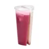 600ML en forme de coeur double partage tasse gobelets jetables en plastique transparent avec couvercles tasses de jus de thé au lait pour couple amoureux DH9486