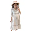 8909 Broderie Coton Maternité Longue Robe Été Mode Slim Taille Vêtements pour femmes enceintes Vêtements de grossesse élégants 210922