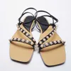 Flat Sandal Shoe Summer Heels 2021 Women's Suit Female Beige Buckle Strap Large Size Square Toe Without Girls Clear Comfort New Y0608