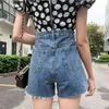 Kvinnor lös passform sommar hög midja blå denim shorts vintage kvinnlig solid färg plus storlek 5xl streetwear jeans 210430