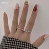 Korean Style New Simple Blue Crystal Heart Rings For Women Silver Color Adjustable Chain Rings Punk Girls Wedding Jewlery Gifts G1125