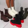 Otoño nuevos calcetines zapatos mujer tela elástica media pantorrilla botas de plataforma casual red botas cortas de punto rojo mujeres botines de tamaño grande Y1105