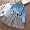 Bear Leader Enfants Dentelle Drsses pour Filles Party Robe Star Imprimé Anniversaire Tutu Robes Enfants Casual Wear 3 5 7 ans Robes 210317