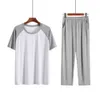 Modal Spring Man Summer Pijama Setleri Plus Boyut Nightwear Rahat Homewear Broek ve Tshirts Men2419365 için 2 parça uyku takım elbise