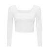 Gym Yoga Outfits Kleding Vrouwen Tops Effen Kleur Hoge Elastische U Neck Shirt met Borst Pad Sport Bra Lange Mouw Sexy Running Fitness T-shirt