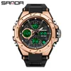 Sanda 6008ブランド男性のミリタリースポーツ腕時計デジタルクォーツデュアルディスプレイウォッチ防水メンズ電子時計Relogio Masculino G1022
