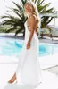 Casual Dresses Women Summer Boho Party Beach V-neck Sleeveless Lace Embroidery White Color Backless Ladies High Waist Long Maxi Dr223w