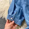 Verano mujeres vestido de mezclilla moda cuello vuelto manga corta ahueca hacia fuera el frente una línea mini jeans vestidos 210603