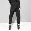 [EAM] Spring Black Loose High Waist Flat Elastic Waist Women Fashion Wide Leg Ankle-length Pants OA870 210706