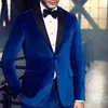 2 pièces Velvet Casual Hommes Costumes pour mariage Slim Fit Groom Tuxedo Royal Blue Male Costume Costume Veste avec pantalon Nouveau 2020 X0909