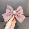 Mode grote boog parel haarspeld handgemaakte wollen kristallen veerclip hoofddeksel luxe sieraden haaraccessoires voor vrouw