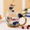 Mokken Rode Roos Emaille Glas Koffie Thee Kopjes En Handgemaakte Hittebestendige Glazen Water Cup Drinkware Lover Gift Wedding304Z