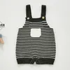 Autumn Winter Infant Baby Boys Girls Stripe Pocket Knit Braces Rompers Clothing Kids Girl Vest Clothes 210429