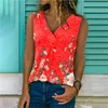 Summer Printing Fashion Sleeveless V-neck Loose Blouse Vest Solid Color Flowers Casual Neckline Cross Womens Tops And Blouses 210608