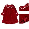 Hiver Velour Rouge Pyjama Fantaisie Soeur Noël Bébé Filles Vêtements De Nuit Frill Smock Chemise De Nuit 211109