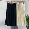 Surmiitro vår sommar långa pläterade kjolar Kvinnor Koreansk stil Elegant Blå estetisk Hög midja Midi Skirt Kvinna 210712