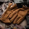 Men039s gants en cuir véritable givré hommes moto équitation doigt complet gants d'hiver avec fourrure Vintage cuir de vachette marron N7777393851