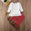 Newborn Baby Girl Clothing Sets Letter Tops Peach Heart Leopard Print Ruffle Long Pants 2Pcs Outfits