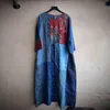 Johnature Vintage Coton Lin Patchwork Robe Automne O-Cou Trois Quarts Manches Droite Lâche Casual Femmes Robe Rétro 210521