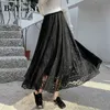 Кружева Maxi юбки женские цветочные длинные повседневные уличные подкладки Faldas высокая талия винтажная элегантная юбка дамы Saias Jupe 210506