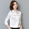 Femmes Satin Soie Bouton à manches longues en soie Chemise de travail formelle Travail Silky Shiny Blouse Top Mode élégante 210607