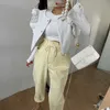 Coreano Chique moda retro amarelo o pescoço voar manga veste mulheres casaco de lã temperamento sem mangas casaco branco tops roupas 210610