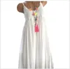 5xl Plus Size Summer Beach Spaghetti Pasek Sukienka Luźna Casual Solid Vintage Sundress Backless Tassels Ladies Vestido Party Dress 210507