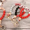 Silicone Bead Bracelets Beech Tassel Key Chain Pendant Wooden Bead Bracelet Women's Jewelry T2I52896