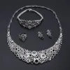 Silverpläterade Smycken Set Kvinnor Halsband Örhängen Dubai Afrikanska Indiska Bröllop Tillbehör Halsband Jewellry Sets