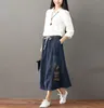 Johnature Vintage A-Line Demin Hole Skirts Spring Pockets Female Clothes Casual Elastic Waist All-match Skirts 210521