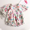 Baby girls rompers kläder bodysuits kortärmad lila blomma sommar spädbarn bodysuit 210429