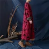 Johnature Women Jacquard Vintage Klänningar Kinesisk stil Fleece Robes Vinter 3 Färg Kvinnor Tyg Varma Bomull Klänningar 210521