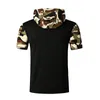Hip Hop Camouflage Patchwork Hoodie Koszulki Mężczyźni Krótki Rękaw Slim Fit Męskie Bluzy T Koszulki Casual Harajuku Streetwear Topy Tee 210522