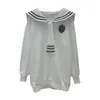 Koreansk stil Höst Kvinnors Sailor Collar Långärmade Toppar Flickor Ladies Pullover Casual Hoodies Blouse A3979 210428