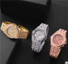 Men Iced Out Watches Luxury Full Diamond Gold Stainless Steel Quartz Wristwatches Clock Gift Relogio Masculino 211231